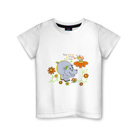 Детская футболка хлопок с принтом Kiddy21 в Петрозаводске, 100% хлопок | круглый вырез горловины, полуприлегающий силуэт, длина до линии бедер | бегемот | бегемотик | божьи коровки | цветочки