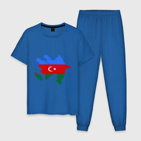 Мужская пижама хлопок с принтом Azerbaijan map в Петрозаводске, 100% хлопок | брюки и футболка прямого кроя, без карманов, на брюках мягкая резинка на поясе и по низу штанин
 | azerbaijan | azerbaijan map | map | азербайджан | азербайджанец | карта азербайджана