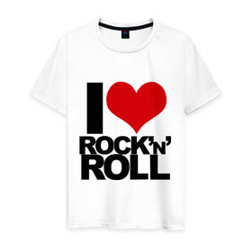 Мужская футболка хлопок с принтом I love rock and roll в Петрозаводске, 100% хлопок | прямой крой, круглый вырез горловины, длина до линии бедер, слегка спущенное плечо. | i love | rock | rock and roll | сердце | я люблю | я люблю рок н роллrock n roll