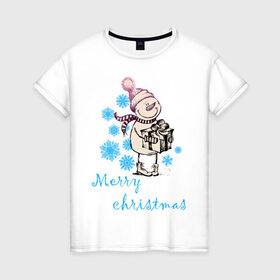 Женская футболка хлопок с принтом NewYear (2) в Петрозаводске, 100% хлопок | прямой крой, круглый вырез горловины, длина до линии бедер, слегка спущенное плечо | 2012 | new year | год дракона | нг | новогодний | новый 2012 | новый год | подарок | снеговик | снеговичок | снежинки