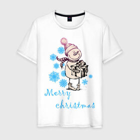 Мужская футболка хлопок с принтом NewYear (2) в Петрозаводске, 100% хлопок | прямой крой, круглый вырез горловины, длина до линии бедер, слегка спущенное плечо. | 2012 | new year | год дракона | нг | новогодний | новый 2012 | новый год | подарок | снеговик | снеговичок | снежинки