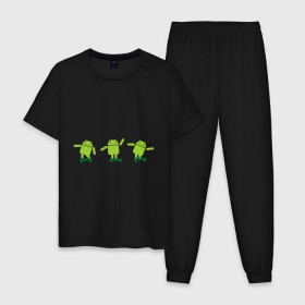 Мужская пижама хлопок с принтом Android на скейте в Петрозаводске, 100% хлопок | брюки и футболка прямого кроя, без карманов, на брюках мягкая резинка на поясе и по низу штанин
 | 