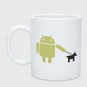 Кружка с принтом Android с собакой в Петрозаводске, керамика | объем — 330 мл, диаметр — 80 мм. Принт наносится на бока кружки, можно сделать два разных изображения | android | админу | андроид | прикольные | собака