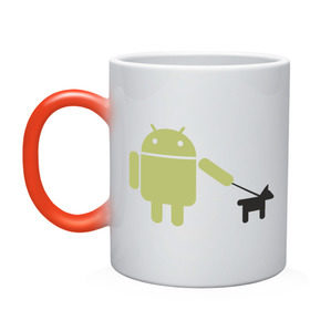 Кружка хамелеон с принтом Android с собакой в Петрозаводске, керамика | меняет цвет при нагревании, емкость 330 мл | android | админу | андроид | прикольные | собака