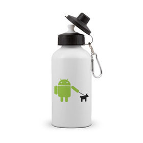 Бутылка спортивная с принтом Android с собакой в Петрозаводске, металл | емкость — 500 мл, в комплекте две пластиковые крышки и карабин для крепления | android | админу | андроид | прикольные | собака