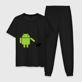 Мужская пижама хлопок с принтом Android с собакой в Петрозаводске, 100% хлопок | брюки и футболка прямого кроя, без карманов, на брюках мягкая резинка на поясе и по низу штанин
 | android | админу | андроид | прикольные | собака