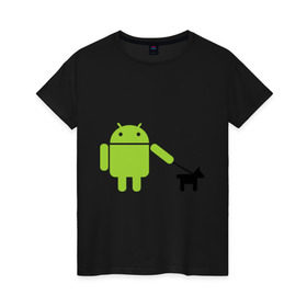 Женская футболка хлопок с принтом Android с собакой в Петрозаводске, 100% хлопок | прямой крой, круглый вырез горловины, длина до линии бедер, слегка спущенное плечо | android | админу | андроид | прикольные | собака