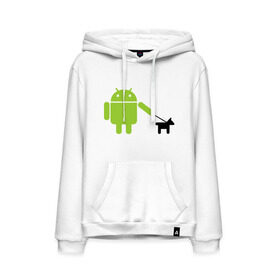 Мужская толстовка хлопок с принтом Android с собакой в Петрозаводске, френч-терри, мягкий теплый начес внутри (100% хлопок) | карман-кенгуру, эластичные манжеты и нижняя кромка, капюшон с подкладом и шнурком | android | админу | андроид | прикольные | собака