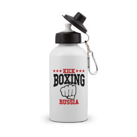 Бутылка спортивная с принтом Kickboxing Russia в Петрозаводске, металл | емкость — 500 мл, в комплекте две пластиковые крышки и карабин для крепления | кикбоксинг