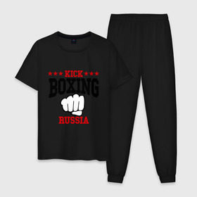 Мужская пижама хлопок с принтом Kickboxing Russia в Петрозаводске, 100% хлопок | брюки и футболка прямого кроя, без карманов, на брюках мягкая резинка на поясе и по низу штанин
 | кикбоксинг