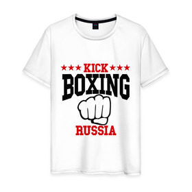 Мужская футболка хлопок с принтом Kickboxing Russia в Петрозаводске, 100% хлопок | прямой крой, круглый вырез горловины, длина до линии бедер, слегка спущенное плечо. | Тематика изображения на принте: кикбоксинг