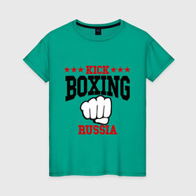 Женская футболка хлопок с принтом Kickboxing Russia в Петрозаводске, 100% хлопок | прямой крой, круглый вырез горловины, длина до линии бедер, слегка спущенное плечо | кикбоксинг
