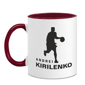 Кружка двухцветная с принтом Андрей Кириленко баскетболист в Петрозаводске, керамика | объем — 330 мл, диаметр — 80 мм. Цветная ручка и кайма сверху, в некоторых цветах — вся внутренняя часть | 