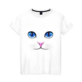 Женская футболка хлопок с принтом Кошачьи глаза в Петрозаводске, 100% хлопок | прямой крой, круглый вырез горловины, длина до линии бедер, слегка спущенное плечо | cat | глаза | глаза кошки | кот | котенок | котэ | кошак | кошка | кошки