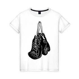 Женская футболка хлопок с принтом Боксерские перчатки (2) в Петрозаводске, 100% хлопок | прямой крой, круглый вырез горловины, длина до линии бедер, слегка спущенное плечо | емельяненко