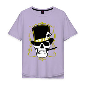 Мужская футболка хлопок Oversize с принтом Poker cherep в Петрозаводске, 100% хлопок | свободный крой, круглый ворот, “спинка” длиннее передней части | скелет