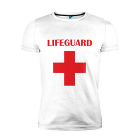 Мужская футболка премиум с принтом Спасатель в Петрозаводске, 92% хлопок, 8% лайкра | приталенный силуэт, круглый вырез ворота, длина до линии бедра, короткий рукав | lifeguard | врачь | доктор | красный крест | медик | медицина | спасатель