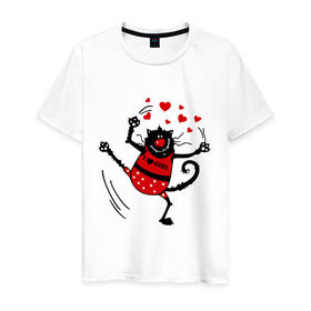 Мужская футболка хлопок с принтом Котичек в Петрозаводске, 100% хлопок | прямой крой, круглый вырез горловины, длина до линии бедер, слегка спущенное плечо. | кот | котик | коты | кошки | сердечки