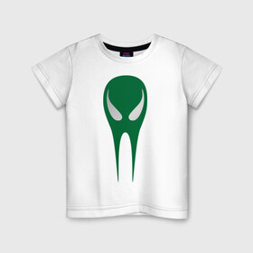 Детская футболка хлопок с принтом Зеленый череп в Петрозаводске, 100% хлопок | круглый вырез горловины, полуприлегающий силуэт, длина до линии бедер | гуманоид | зеленый череп | инопланетянин | нло | пришелец | череп