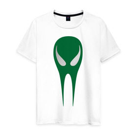 Мужская футболка хлопок с принтом Зеленый череп в Петрозаводске, 100% хлопок | прямой крой, круглый вырез горловины, длина до линии бедер, слегка спущенное плечо. | гуманоид | зеленый череп | инопланетянин | нло | пришелец | череп