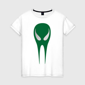 Женская футболка хлопок с принтом Зеленый череп в Петрозаводске, 100% хлопок | прямой крой, круглый вырез горловины, длина до линии бедер, слегка спущенное плечо | гуманоид | зеленый череп | инопланетянин | нло | пришелец | череп