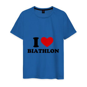 Мужская футболка хлопок с принтом Я люблю Биатлон — I love Biathlon в Петрозаводске, 100% хлопок | прямой крой, круглый вырез горловины, длина до линии бедер, слегка спущенное плечо. | биатлон | биатлонисты | я люблю