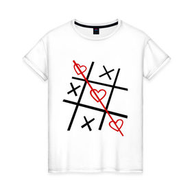 Женская футболка хлопок с принтом Крестики нолики в Петрозаводске, 100% хлопок | прямой крой, круглый вырез горловины, длина до линии бедер, слегка спущенное плечо | крестики | нолики | сердечки