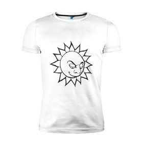 Мужская футболка премиум с принтом Солнце смотрит скептически в Петрозаводске, 92% хлопок, 8% лайкра | приталенный силуэт, круглый вырез ворота, длина до линии бедра, короткий рукав | sun | взгляд | космос | солнце