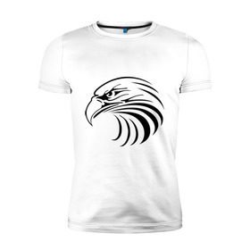 Мужская футболка премиум с принтом Орел голова перья в Петрозаводске, 92% хлопок, 8% лайкра | приталенный силуэт, круглый вырез ворота, длина до линии бедра, короткий рукав | tribal | орел | перья | птица | трайблы | узор