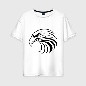 Женская футболка хлопок Oversize с принтом Орел голова перья в Петрозаводске, 100% хлопок | свободный крой, круглый ворот, спущенный рукав, длина до линии бедер
 | tribal | орел | перья | птица | трайблы | узор