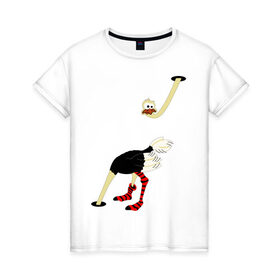 Женская футболка хлопок с принтом Страус в Петрозаводске, 100% хлопок | прямой крой, круглый вырез горловины, длина до линии бедер, слегка спущенное плечо | животные | птицы | страус