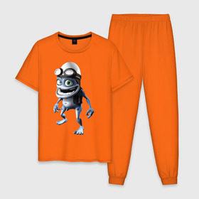 Мужская пижама хлопок с принтом Crazy frog в Петрозаводске, 100% хлопок | брюки и футболка прямого кроя, без карманов, на брюках мягкая резинка на поясе и по низу штанин
 | crazy frog | крейзи фрог | крэйзи фрог | лягушка