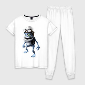 Женская пижама хлопок с принтом Crazy frog в Петрозаводске, 100% хлопок | брюки и футболка прямого кроя, без карманов, на брюках мягкая резинка на поясе и по низу штанин | crazy frog | крейзи фрог | крэйзи фрог | лягушка