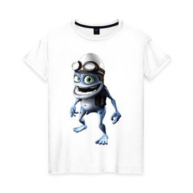 Женская футболка хлопок с принтом Crazy frog в Петрозаводске, 100% хлопок | прямой крой, круглый вырез горловины, длина до линии бедер, слегка спущенное плечо | crazy frog | крейзи фрог | крэйзи фрог | лягушка