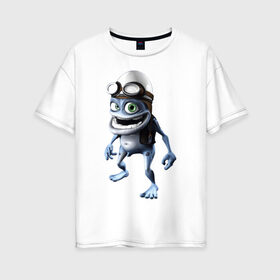 Женская футболка хлопок Oversize с принтом Crazy frog в Петрозаводске, 100% хлопок | свободный крой, круглый ворот, спущенный рукав, длина до линии бедер
 | crazy frog | крейзи фрог | крэйзи фрог | лягушка