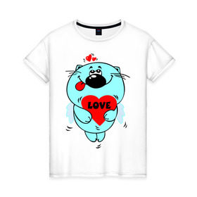 Женская футболка хлопок с принтом Kotik в Петрозаводске, 100% хлопок | прямой крой, круглый вырез горловины, длина до линии бедер, слегка спущенное плечо | love | кот | котик | любовь | мило | сердце