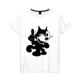 Женская футболка хлопок с принтом Cat Fekix в Петрозаводске, 100% хлопок | прямой крой, круглый вырез горловины, длина до линии бедер, слегка спущенное плечо | Тематика изображения на принте: felix | кот феликс | феликс