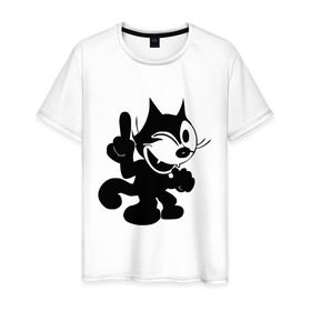 Мужская футболка хлопок с принтом Cat Fekix в Петрозаводске, 100% хлопок | прямой крой, круглый вырез горловины, длина до линии бедер, слегка спущенное плечо. | felix | кот феликс | феликс