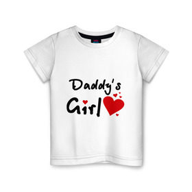 Детская футболка хлопок с принтом Daddy `s Girl. в Петрозаводске, 100% хлопок | круглый вырез горловины, полуприлегающий силуэт, длина до линии бедер | daddys girl | девушкам | для девушек | папина дочка | папина дочь | сердце