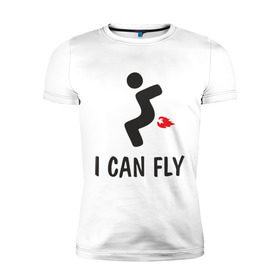 Мужская футболка премиум с принтом I can fly - Я умею летать в Петрозаводске, 92% хлопок, 8% лайкра | приталенный силуэт, круглый вырез ворота, длина до линии бедра, короткий рукав | i can fly | желудок | летать | расстройство желудка | я умею летать