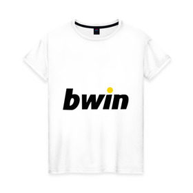 Женская футболка хлопок с принтом Bwin в Петрозаводске, 100% хлопок | прямой крой, круглый вырез горловины, длина до линии бедер, слегка спущенное плечо | bwin | букмейкеры | букмекеры | выигрыш | контора | ставки