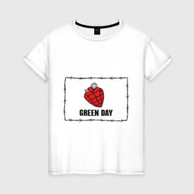 Женская футболка хлопок с принтом Green Day (2) в Петрозаводске, 100% хлопок | прямой крой, круглый вырез горловины, длина до линии бедер, слегка спущенное плечо | 