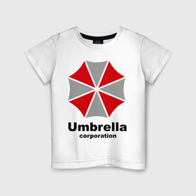 Детская футболка хлопок с принтом Umbrella corporation в Петрозаводске, 100% хлопок | круглый вырез горловины, полуприлегающий силуэт, длина до линии бедер | resident evil | umbrella corporation | амбрелла | корпорация | логотип | обитель зла