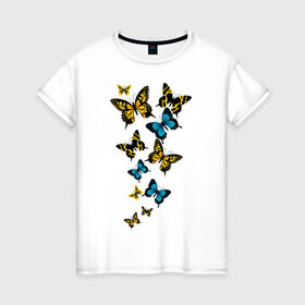 Женская футболка хлопок с принтом Полет бабочки в Петрозаводске, 100% хлопок | прямой крой, круглый вырез горловины, длина до линии бедер, слегка спущенное плечо | бабочки | животные | насекомые | полет бабочки