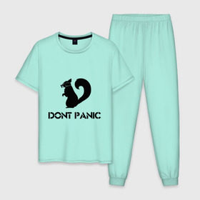 Мужская пижама хлопок с принтом Don`t panic в Петрозаводске, 100% хлопок | брюки и футболка прямого кроя, без карманов, на брюках мягкая резинка на поясе и по низу штанин
 | dont panic | без паники | белка | противогаз