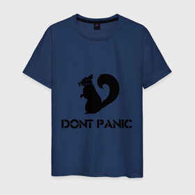 Мужская футболка хлопок с принтом Don`t panic в Петрозаводске, 100% хлопок | прямой крой, круглый вырез горловины, длина до линии бедер, слегка спущенное плечо. | dont panic | без паники | белка | противогаз