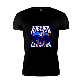 Мужская футболка премиум с принтом WWE John Cena Never Give Up в Петрозаводске, 92% хлопок, 8% лайкра | приталенный силуэт, круглый вырез ворота, длина до линии бедра, короткий рукав | wwe | бои без правил | джон сина