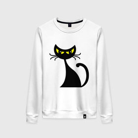 Женский свитшот хлопок с принтом Хитрая кошка в Петрозаводске, 100% хлопок | прямой крой, круглый вырез, на манжетах и по низу широкая трикотажная резинка  | взгляд | глаза | кошка | хитрая кошка | черная кошка