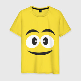 Мужская футболка хлопок с принтом Жёлтый смайл в Петрозаводске, 100% хлопок | прямой крой, круглый вырез горловины, длина до линии бедер, слегка спущенное плечо. | smile | желтый | лицо | рожа | смайл | смайлик | улыбка