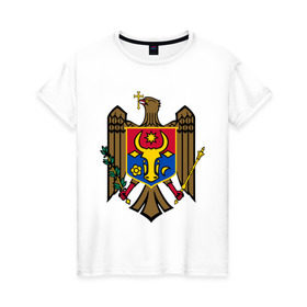 Женская футболка хлопок с принтом Молдавия герб в Петрозаводске, 100% хлопок | прямой крой, круглый вырез горловины, длина до линии бедер, слегка спущенное плечо | герб | герб молдавии | молдавия | молдавия герб